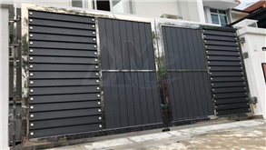 Stainless steel swing gate with aluminium panels